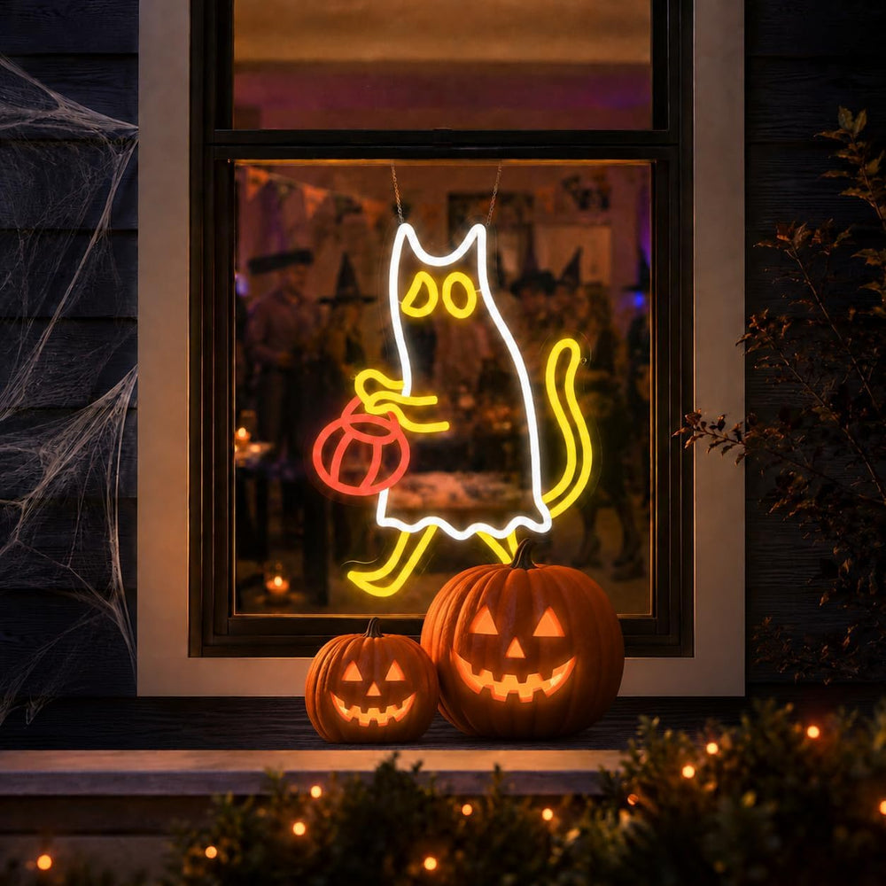 Halloween Neon Sign Ghost Cat Neon Light for Wall Decor