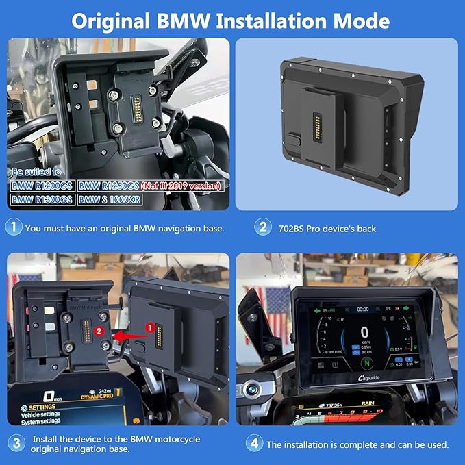 CARPURIDE W702BS PRO for BMW Motorcycle CarPlay & Android Auto Dual Bluetooth