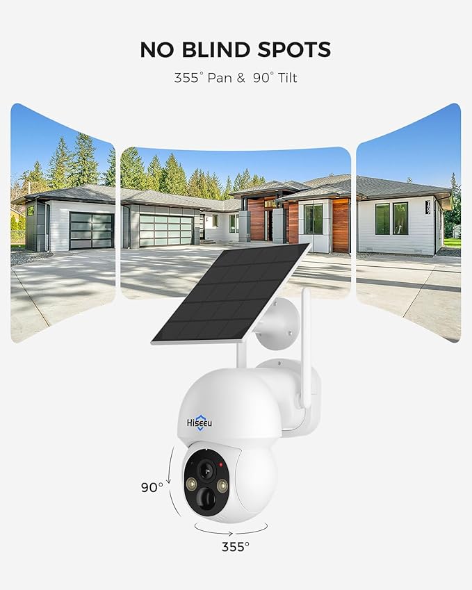 Hiseeu Solar Wireless Security Camera Outdoor, 2.4G & 5G WiFi, Color Night