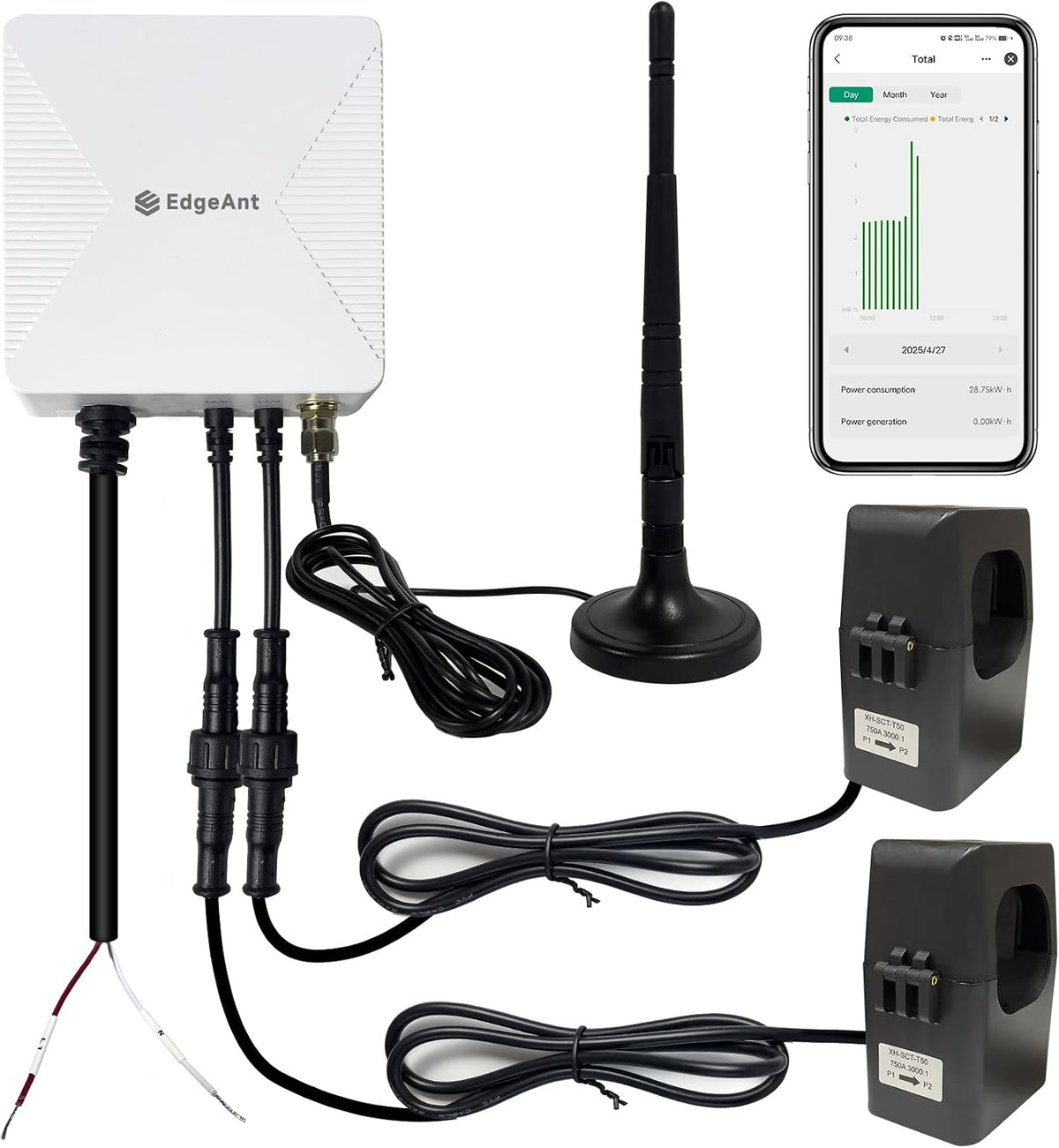 WiFi Energy Monitor with 2 * 750A Clamps, Real-Time Electricity Tracking