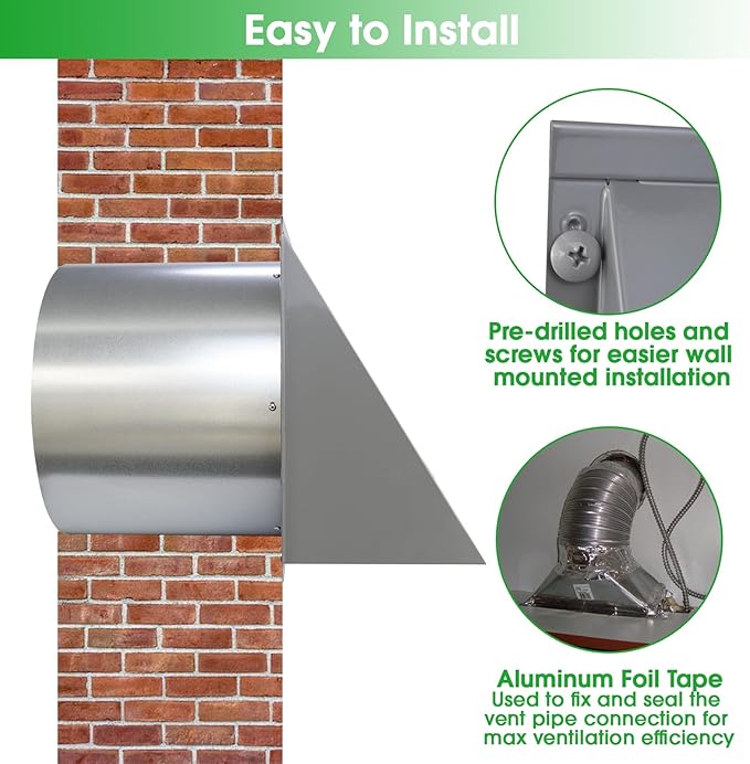 8 inch Hooded Wall Vent with Screen and Damper, Wall Vent Cover Exhaust Vent