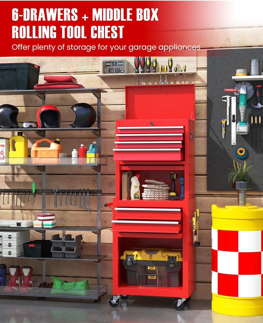 arnot 2-in-1 rolling tool chest with 5 drawers, close-up detail