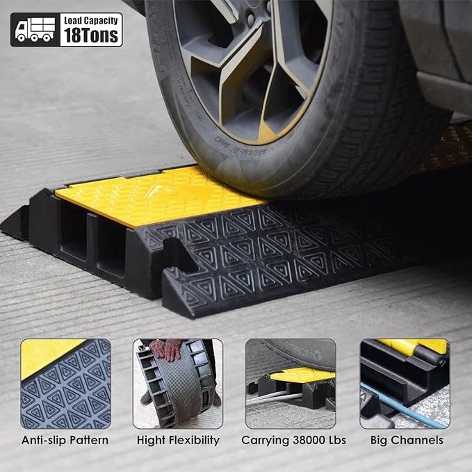 OranLite Large 2-Channel Rubber Floor Cable Protector Ramp, Heavy-Duty Floor
