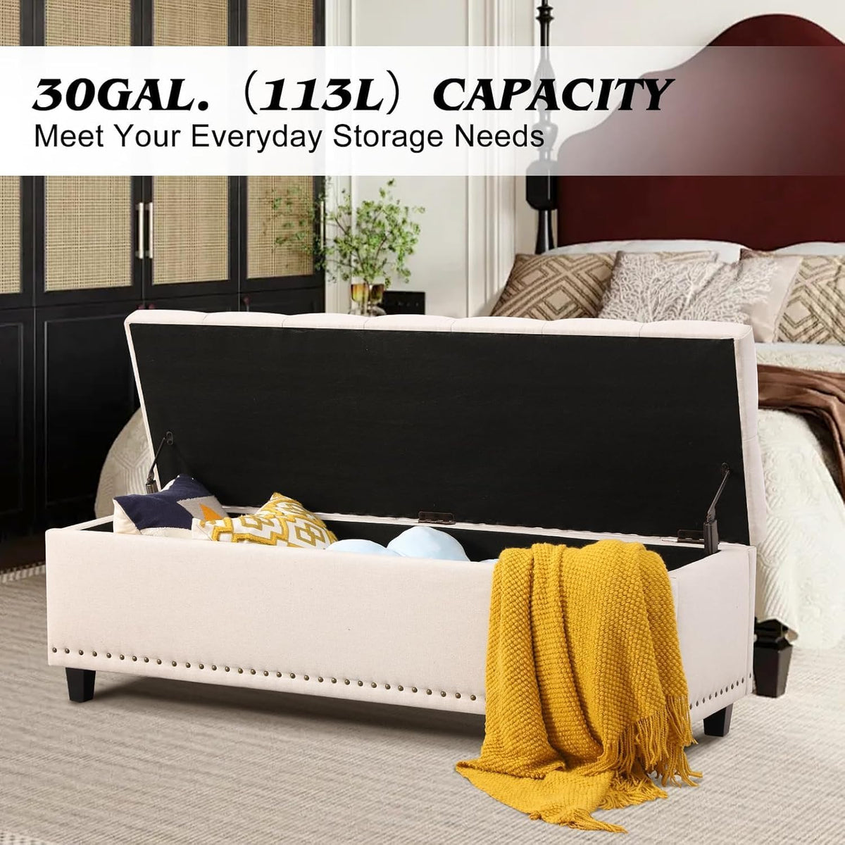 end of bed storage bench - 51" tufted, package contents