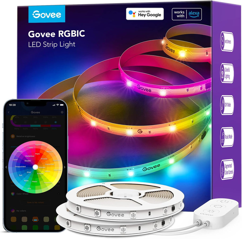 Govee Smart RGBIC LED Strip Lights 65.6ft, Alexa LED Light Strip Work