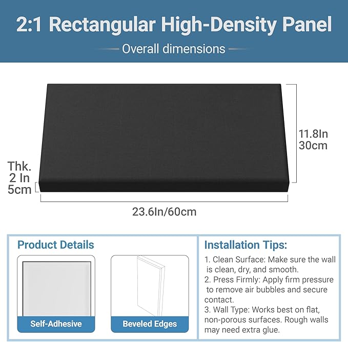 4 Pack High-Density Core with Fabric Cover Acoustic Panels – 24×12×2 In