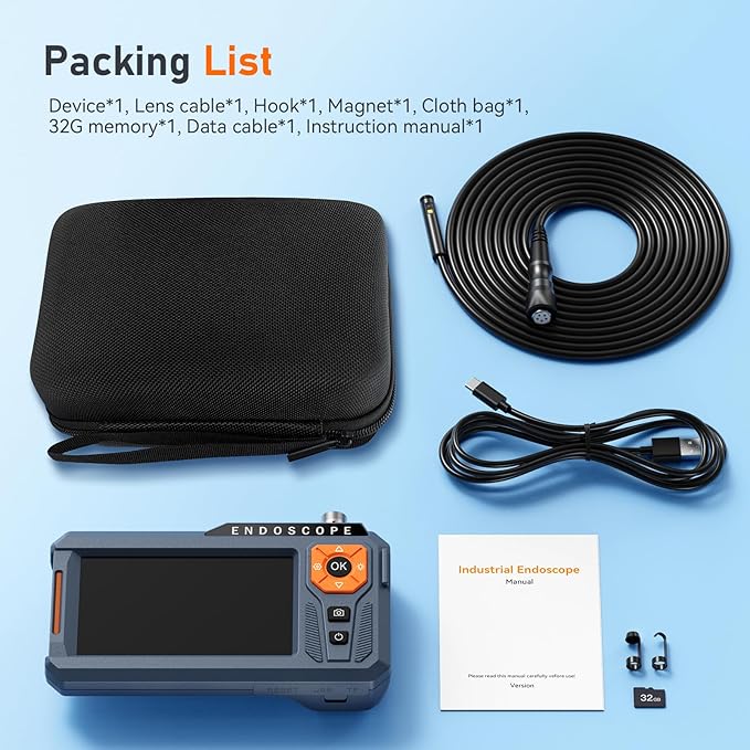 Triple Lens 5" IPS Borescope Inspection Camera, Ginocaco 1080P Digital Video
