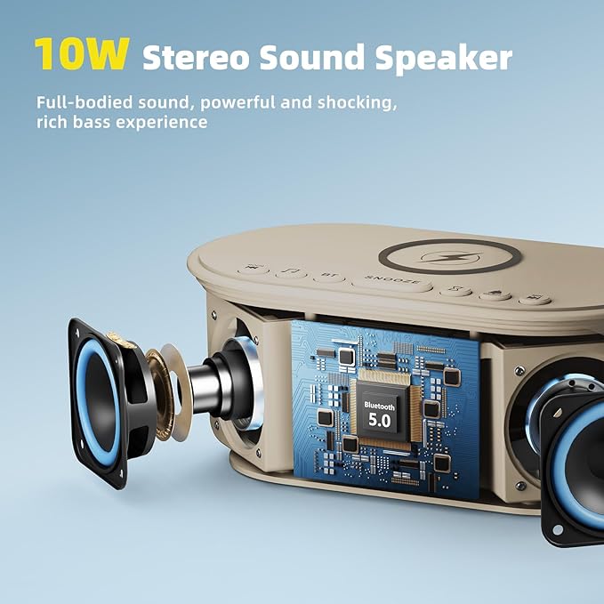Sound Machine Alarm Clock for Bedrooms: Bluetooth 10W Stereo Sound Speaker