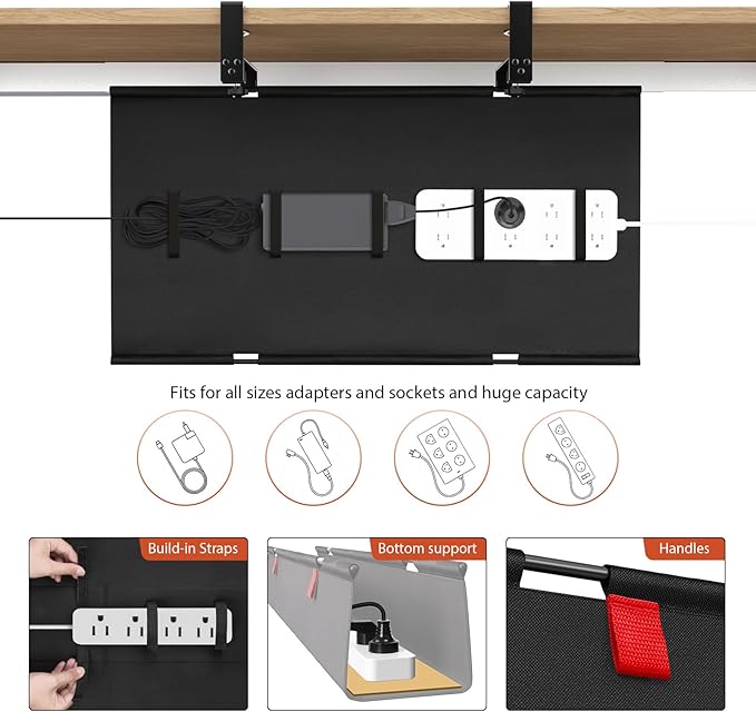 Univivi No Drill Under Desk Cable Management Tray, Clamp/Screw Mount Desk Cable