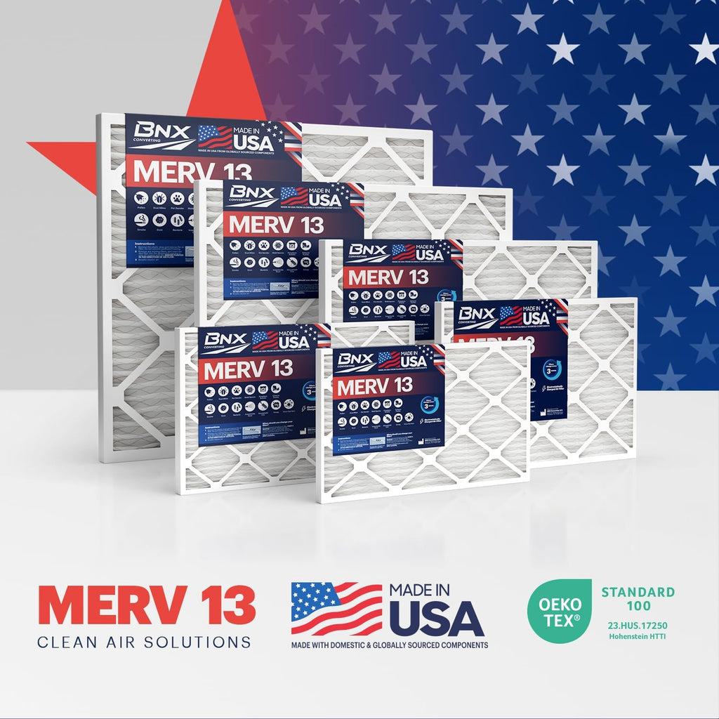 BNX TruFilter 10x24x1 Air Filter MERV 13 (4-Pack) - MADE IN USA - Electrostatic Pleated Air Conditioner HVAC AC Furnace Filters for Allergies, Pollen, Mold, Bacteria, Smoke, Allergen, MPR 1900 FPR 10