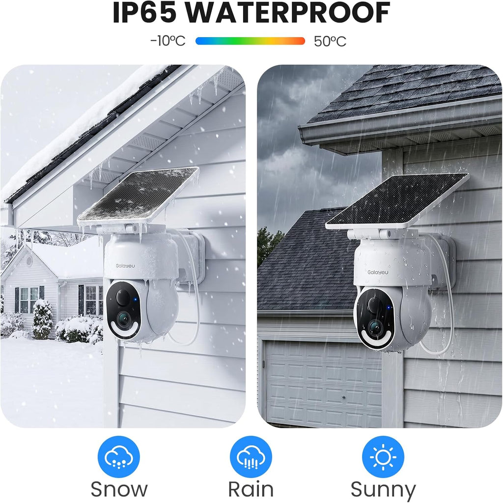 galayou solar camera outdoor wireless for home security on a desk or shelf