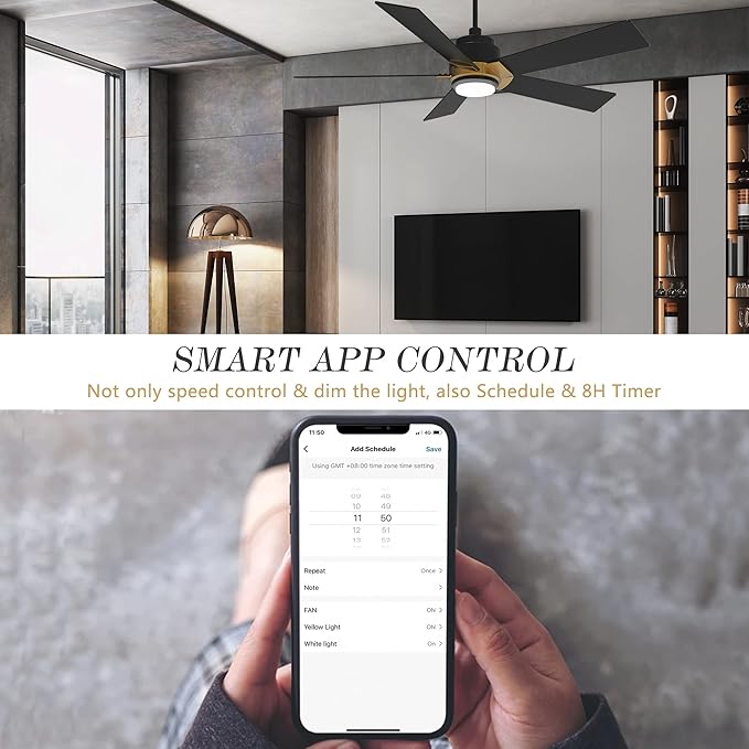 SMAAIR Smart Ceiling Fans with Lights and Remote, 52 Inch Low Profile Ceiling
