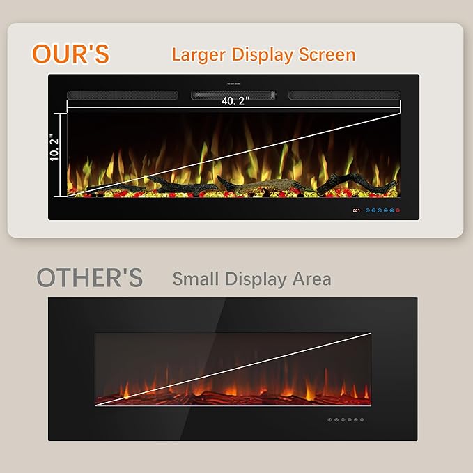 45" WiFi Electric Fireplace Inserts, Recessed and Wall Mounted Fireplace Heater