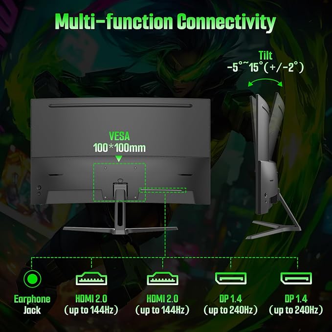 SANSUI 27 Inch Curved Gaming Monitor 240Hz, 2K WQHD 1500R Curved Computer
