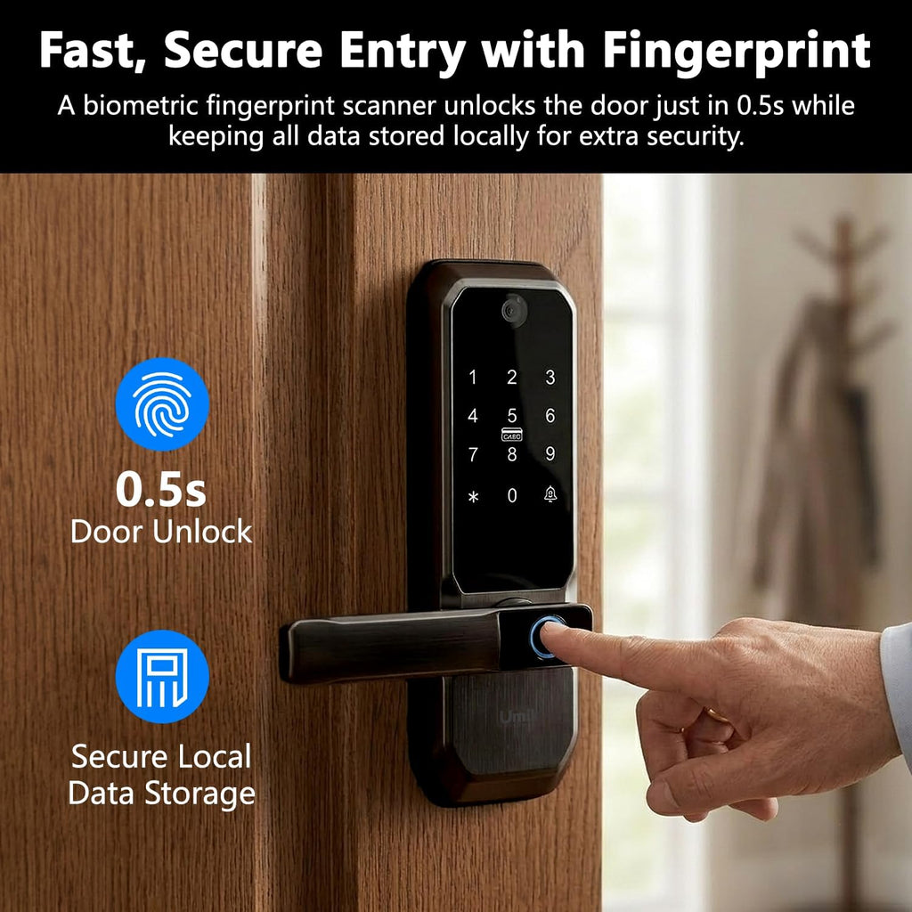 umiksmart wifi smart door lock with camera, fingerprint, package contents