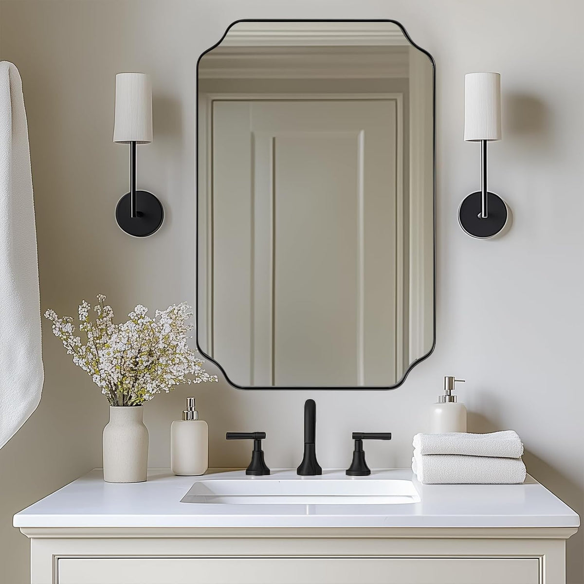 ANDY STAR Matte Black Mirror 26x38 Inch, Scalloped Wall Mirror, Unique