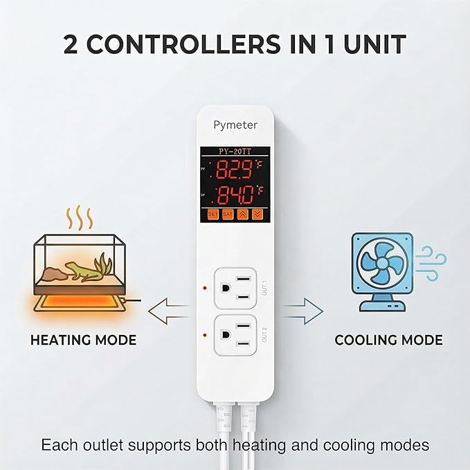 Pymeter 2 in 1 Digital Temperature Controller Dual Outlet Heat Mat Thermostat