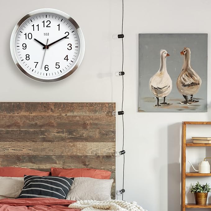 HITO 14" Silent Wall Clock Battery Operated Non Ticking Sweep Movement Glass