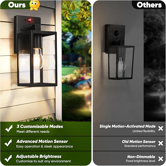 2-Pack Upgraded Motion Sensor Outdoor Wall Lights, 10.6” Small Dusk to Dawn