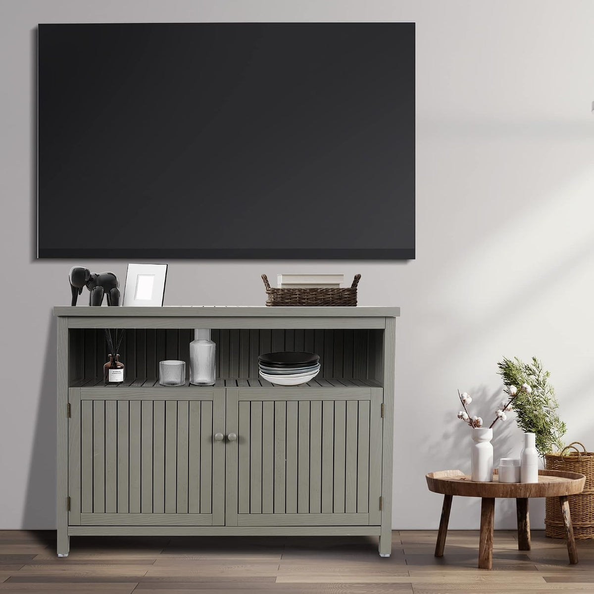 AHB Outdoor Console Sideboards Buffet Cabinet(Grey)