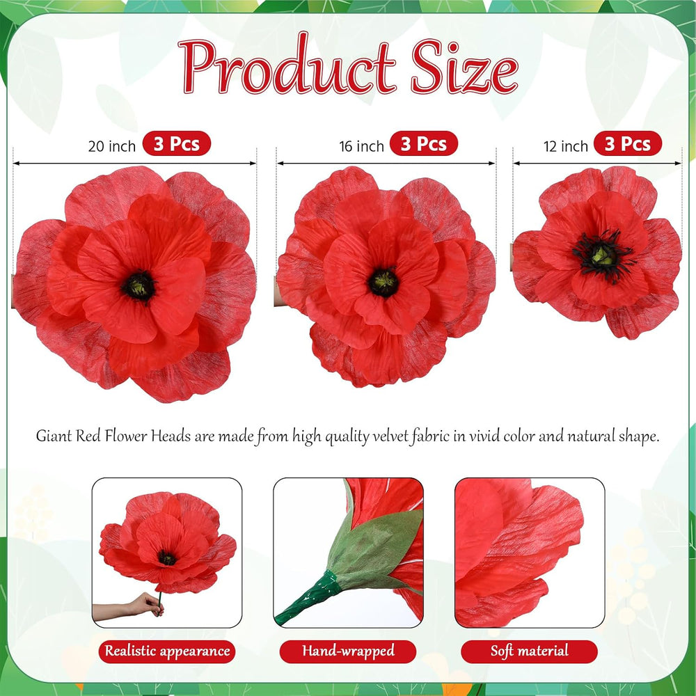 Norme 3 Pcs Giant Artificial Flowers Decor for Halloween Cos, 12, 16, 20"