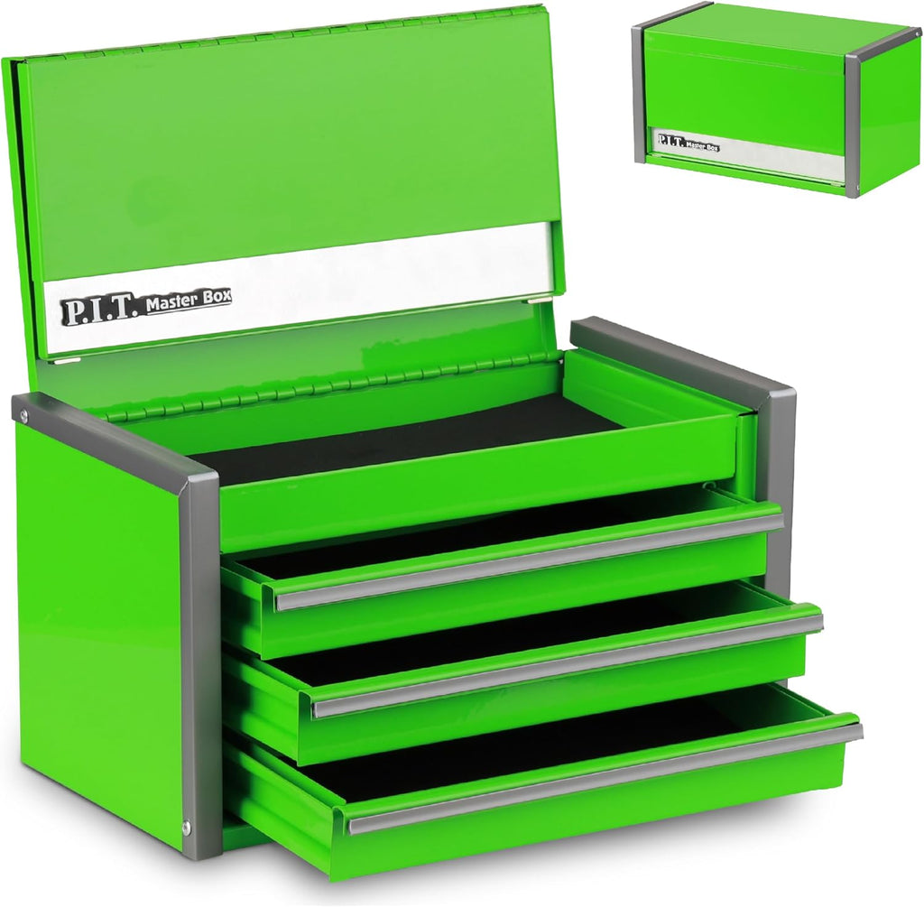 P.I.T. Mini Tool Box,3 Drawers Small Metal Toolbox for Tools Storage,Green