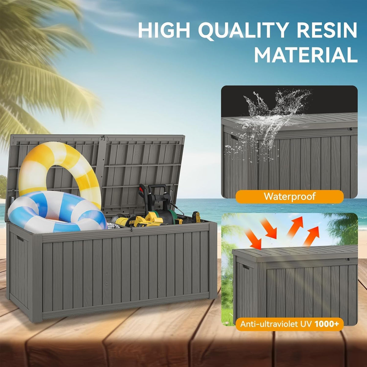 180 gallon outdoor storage box waterproof deck box, close-up detail