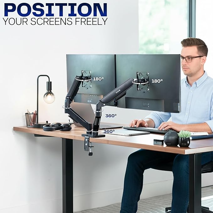 VIVO Dual Monitor up to 32 inches and 19.8 lbs per Screen, Pneumatic Arm Desk