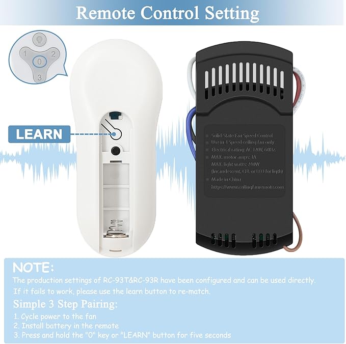 Ceiling Fan Remote Control Kit for Harbor Breeze KUJCE10311 KUJCE10712 TR214B