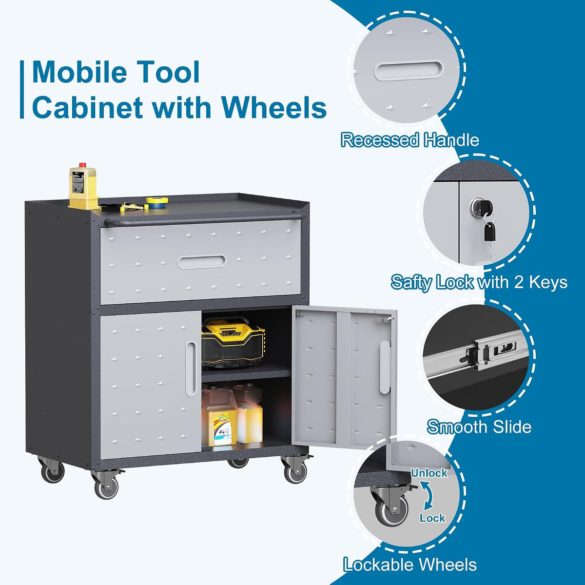 6-Piece Garage Storage Cabinets System Heavy Duty Workshop Set Includes Wall-Mounted and Rolling Cart Metal Tool Organization System for Garage Workshop