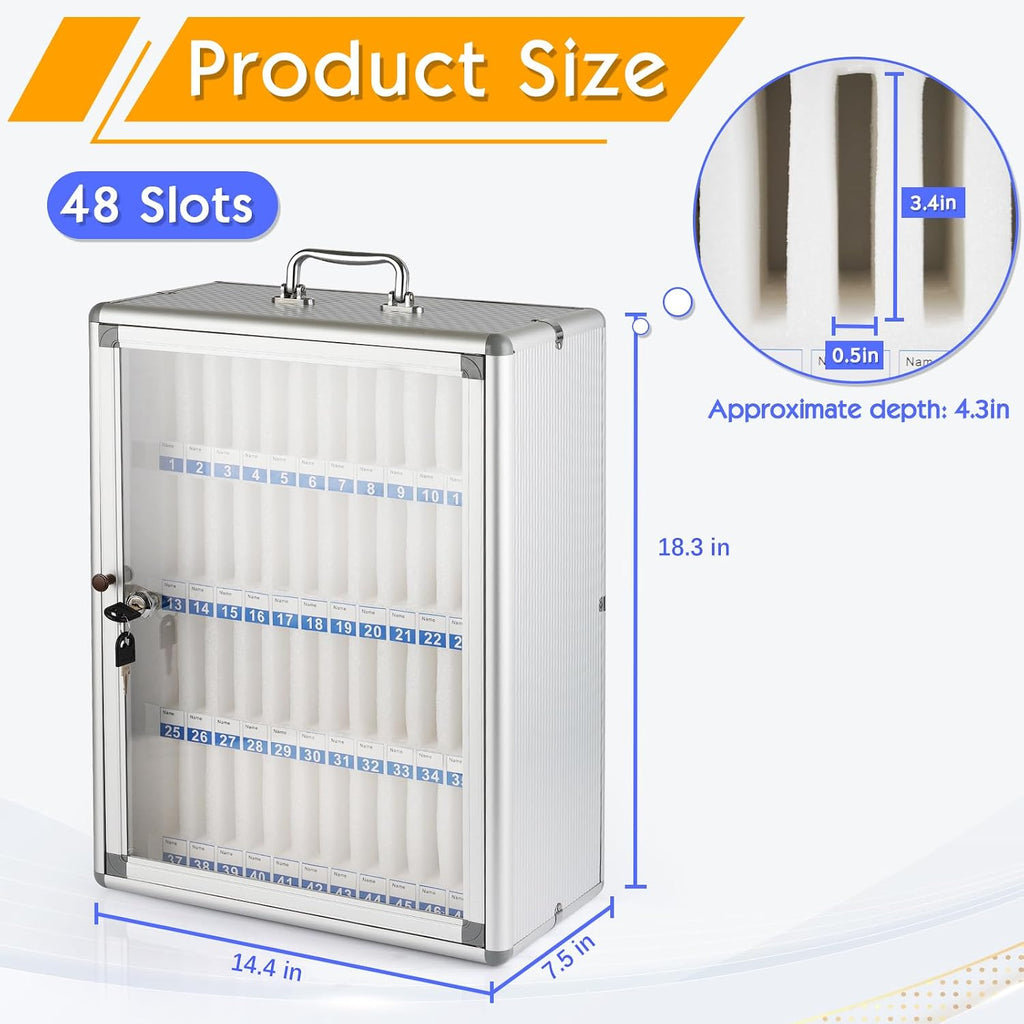 48 slots aluminum alloy cell phone locker, phone shown in use