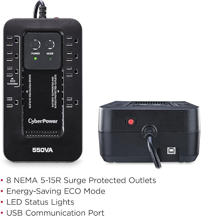 CyberPower EC550G Ecologic UPS Battery Backup and Surge Protector, 550VA/330W