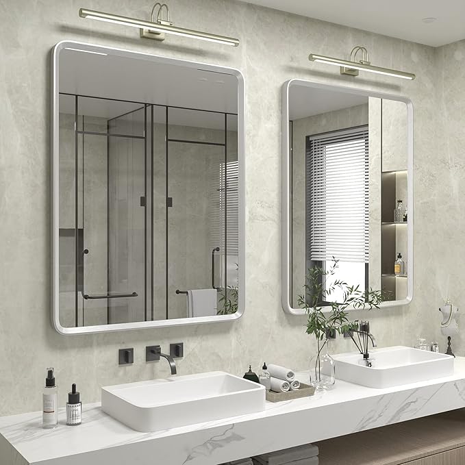 28x36 Brushed Silver Mirror for Bathroom, Nickel Silver Metal Framed Vanity
