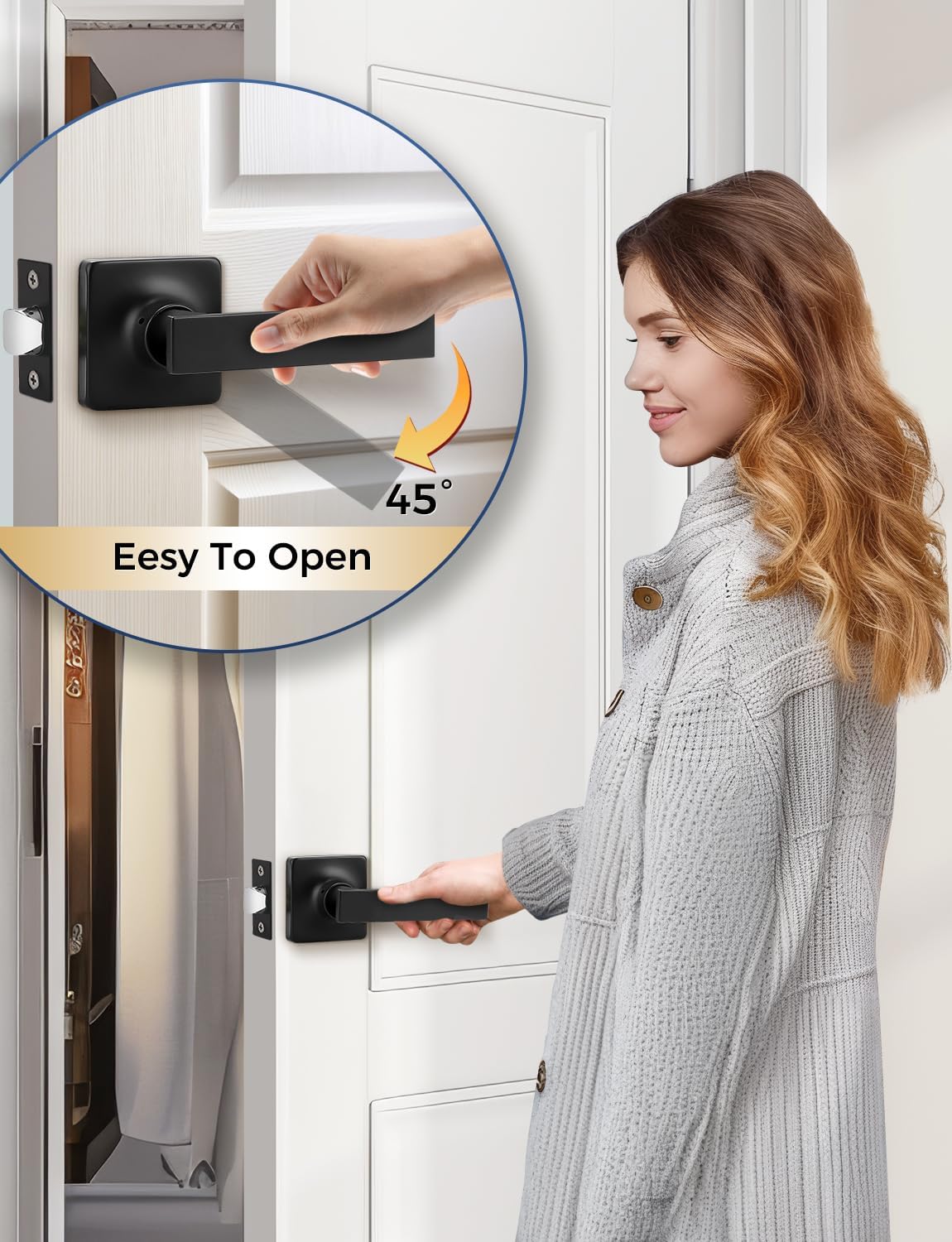 Mengico 5 Pack Door Handle,Black Door Lever Handle,Door Handles Interior Passage Lock(for Hallway&Close)