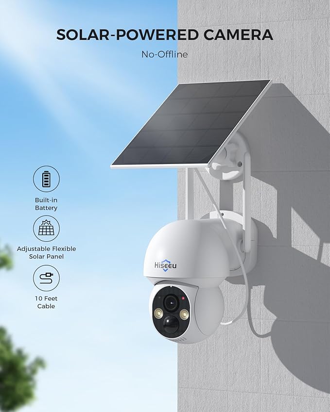 Hiseeu Solar Security Camera Outdoor, 4MP Cameras, Wireless Home Security