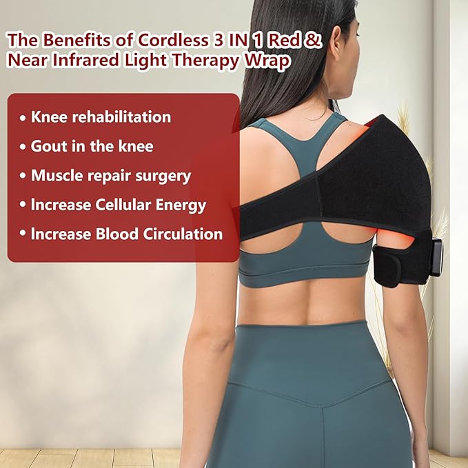 Cordless Shoulder Red Light Therapy Belt, Portable Near Infrared Light Therapy