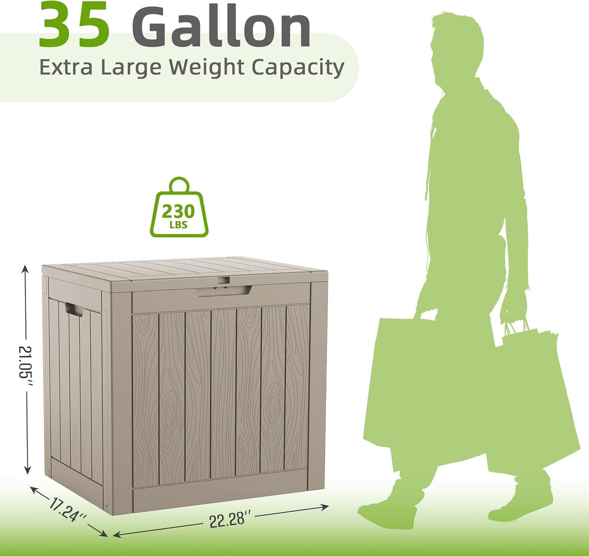 vixzen 35 gallon deck boxes outdoor waterproof, lockable shown in use