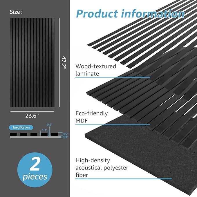 Art3d 2 Wood Slat Acoustic Panels (2-Pack)