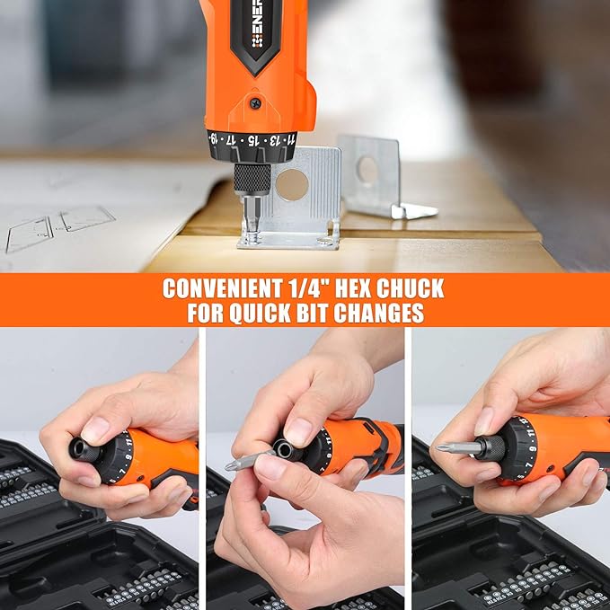 ENERTWIST 8V Cordless Electric Screwdriver, 21+1 Cluth, Dual Position Handle