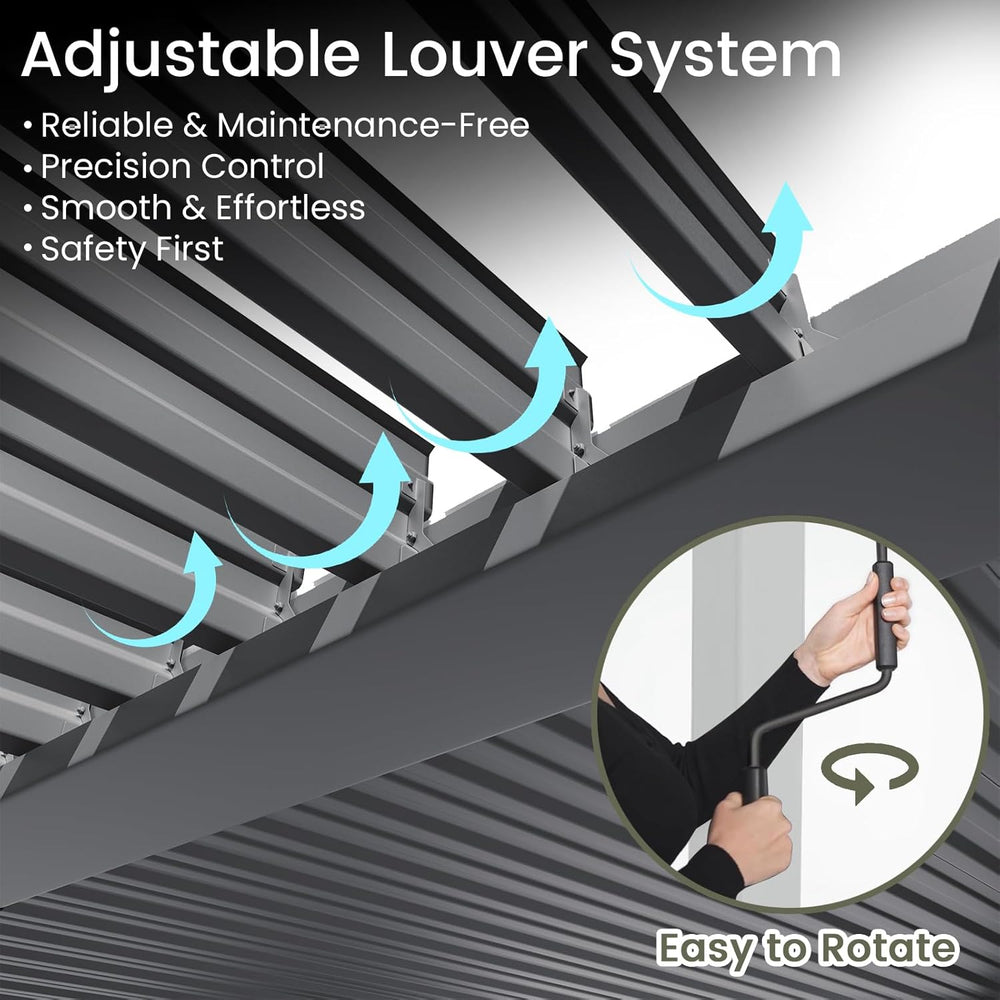 Louvered Pergola 10' x 13', Outdoor Aluminum Pergola, Gray