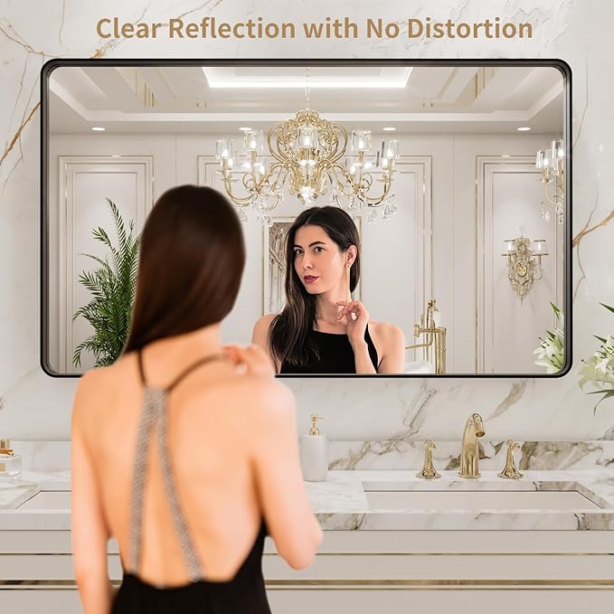 LOAAO 40x24 Inch Black Metal Framed Bathroom Mirror