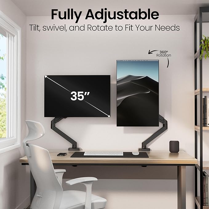 EVEO Premium Single Monitor Arm 14"–34", Adjustable Gas Spring Monitor Mount