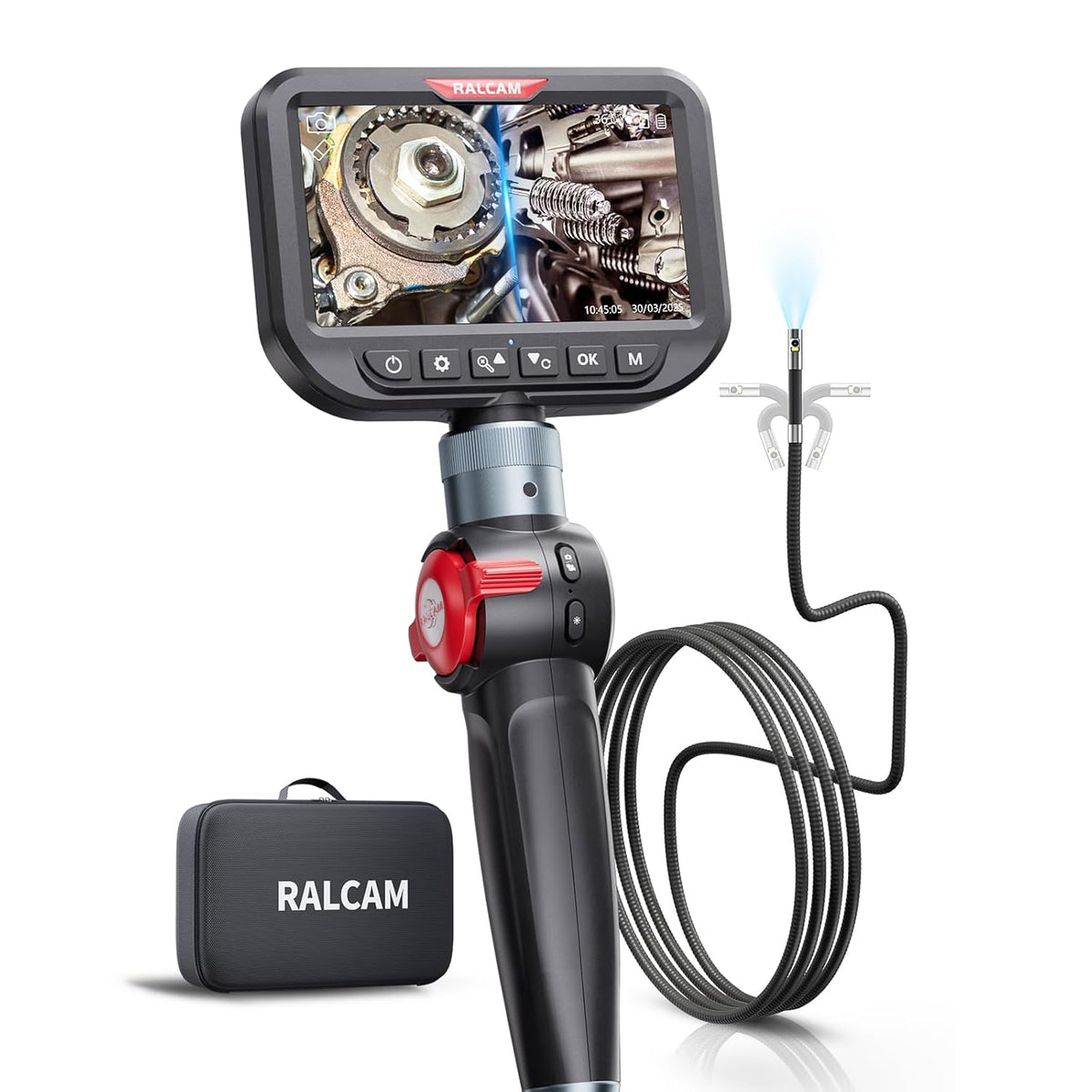 Ralcam Dual Lens Articulating Borescope Camera with Light, Slim Probe