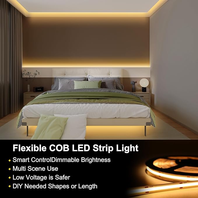 Pandery COB LED Strip Lights Warm White, 24V Dimmable led Light Strip KIT