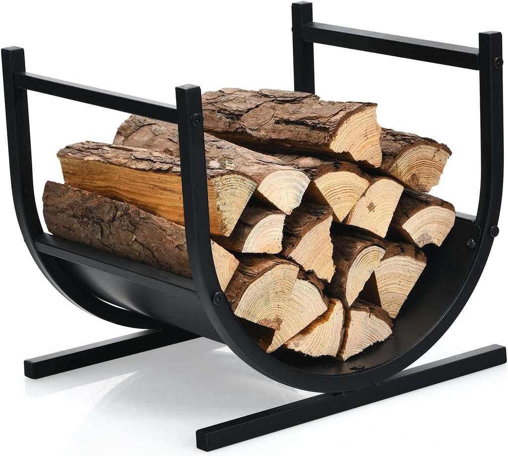 Tangkula U-Shaped Firewood Rack, Patio Lumber Stacker Stand with Handles