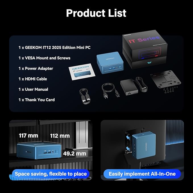 GEEKOM Mini PC IT12 with 12th Gen Intel i5-12450H Mini Computers, 16 RAM/512GB