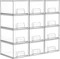 Vtopmart 12 Pack Small Clear Stackable Storage Drawers, Acrylic Bathroom Makeup