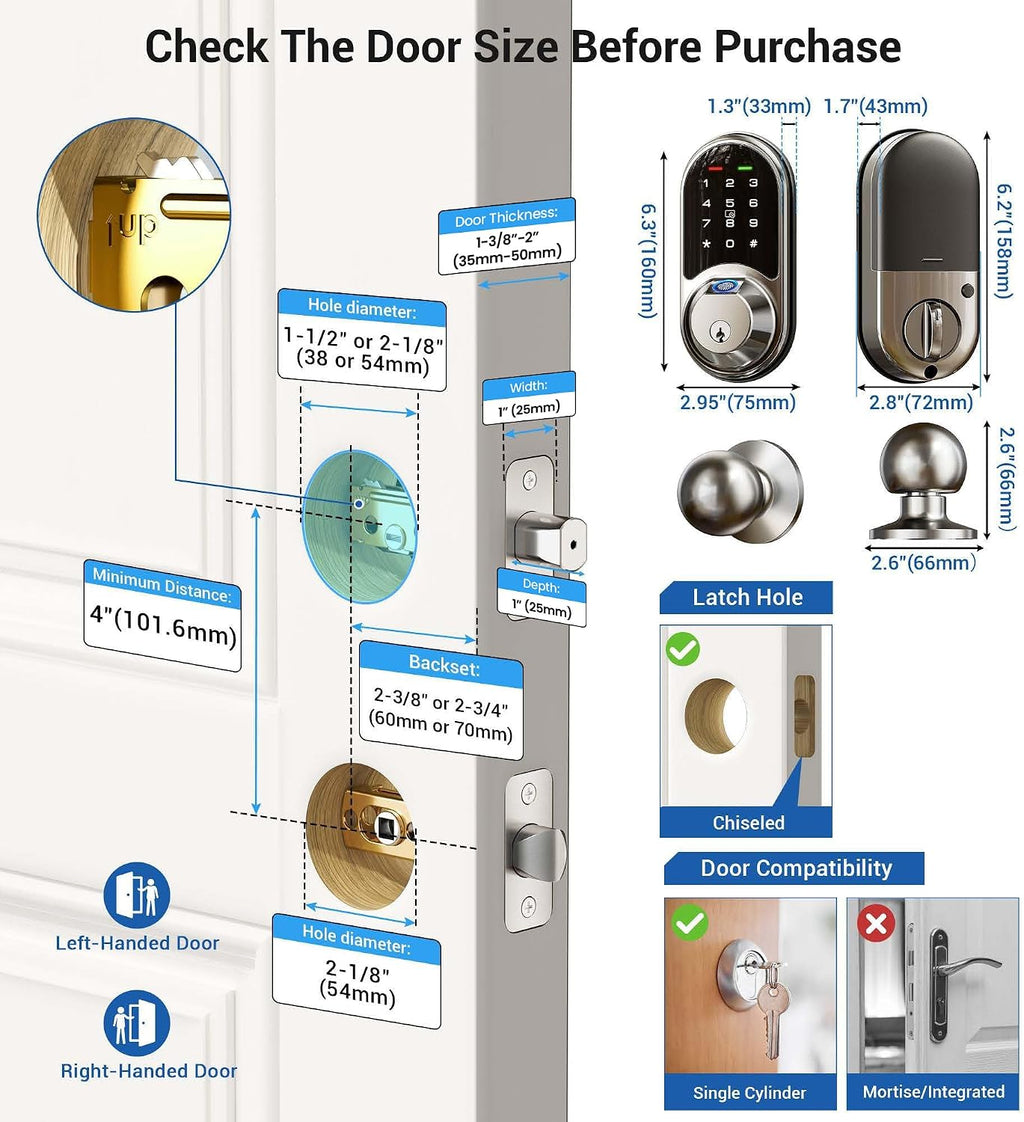 veise rz07c fingerprint smart locks deadbolt 2 knobs, package contents