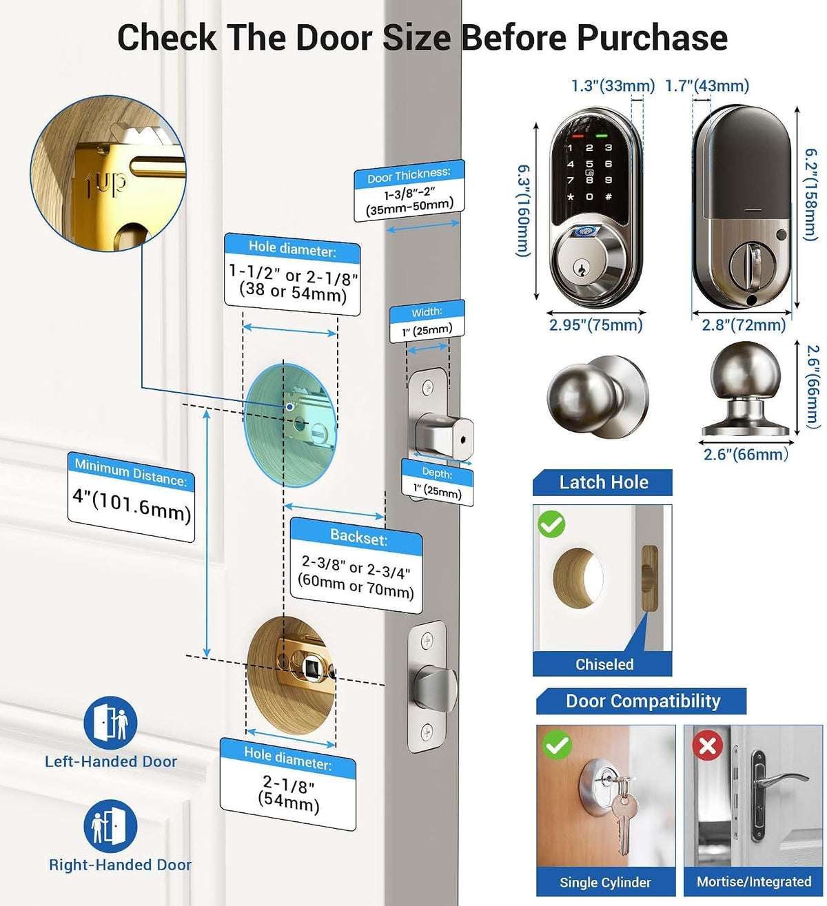 veise rz07c fingerprint smart locks deadbolt 2 knobs, package contents