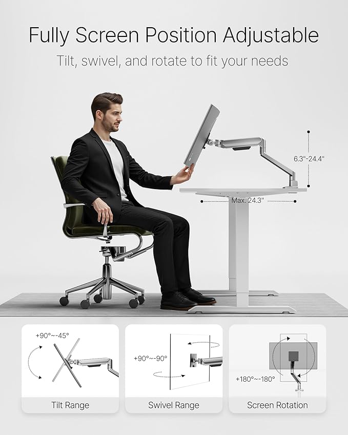monTEK Deluxe Monitor Arm with USB A/C up to 40 Inch Holds 26.4 lbs Curved